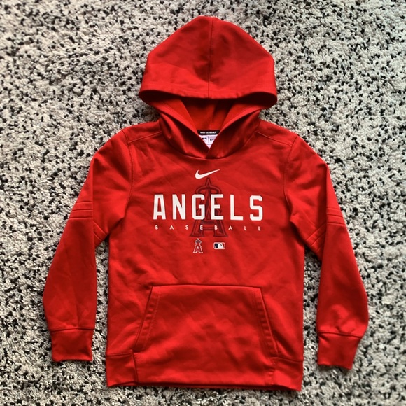 Nike Baseball Anaheim Angels Spellout Graphic Therma-Fit Hoodie Red Youth Small - Picture 4 of 15